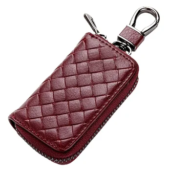 Key чанта кожа градски проста мода висок клас мъжки кола ключ чанта нов плетен релефни цип удобен