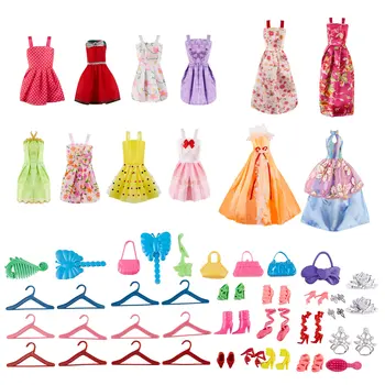 KIDAMI 50 бр кукла дрехи екипировки включват 12 пакет кукла дрехи рокли парти рокля екипировки 38 бр кукла аксесоар момичета подаръци