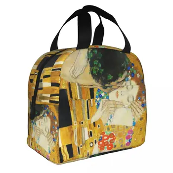 Klimt Kiss изолирани обяд голяма пазарска чанта за жени преносим термичен охладител Густав Климт Фреяс изкуство обяд кутия работа училище храна чанти