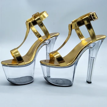 LAIJIANJINXIA Нов 17CM / 7inches PU горната мода секси екзотични висок ток платформа парти жени сандали полюс танц обувки Q015