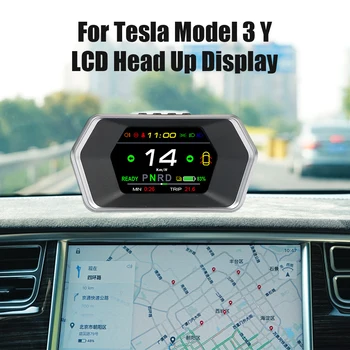 LEEPEE Car Smart HUD Gauge Head Up Display LCD екран светлина Prompt Safety Alarm Време на шофиране T17 За Tesla Модел 3 Y скоростомер