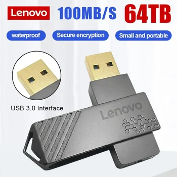 Lenovo 2TB USB флаш памети 16TB 64TB метален реален капацитет памет Високоскоростна флаш памет Черно съхранение на подаръци U диск за PC