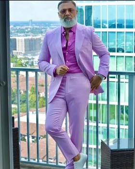 Light Purple Peak Lapel Men Suits Wedding Tuxedos Terno Masculino Groom Prom Slim Fit Blazer Custom Made 2 бр. Яке + панталони