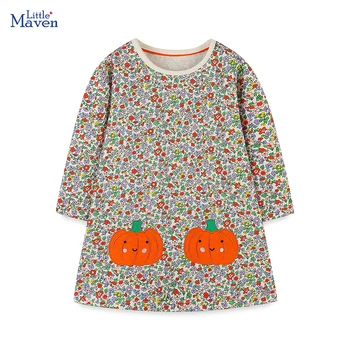 Little maven Облекло за момичета Нови детски дрехи Дълги ръкави Памук Есенни пролетни дрехи Карикатура тиква рокля памук