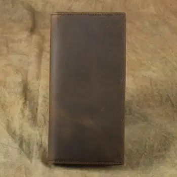 long луда конска кожа мъжка чанта кожена ретро мулти-карта пари Baotou слой кожен портфейл.
