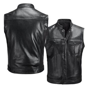 Men Vest Black Biker Motorcycle Hip Hop Waistcoat Male Faux Leather Punk Sleeveless Leather Jacket