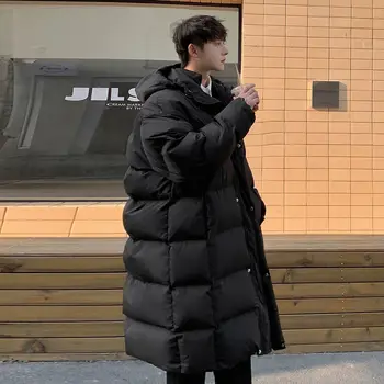 Mid дължина надолу памучно яке за мъжка зима удебелена корейска версия тенденция над коляното хляб яке памучно яке
