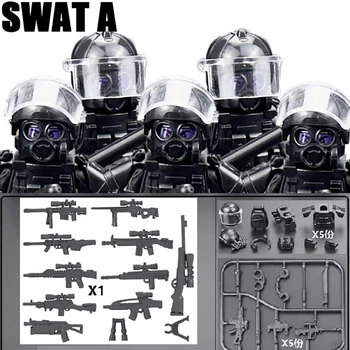 MOC военни SWAT строителни блокове Маска за защита от газ Полицейски фигури Оръжия Пистолет Комплекти Войници Войски Тухли Играчки Момчета Подарък