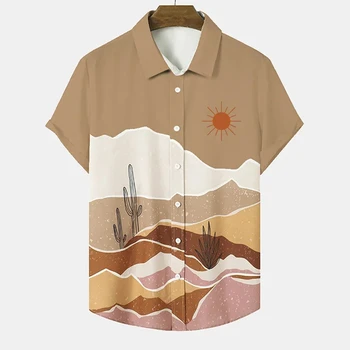 Mountain View живопис 3D отпечатани риза мъж/жени случайни мода къси ръкави ризи бутон ревера върховете извънгабаритни унисекс дрехи