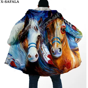 Native Dream Catcher Horse Feather 3D Print Dream Cloak Thick Warm Warmed Men Палто Ветроупорно руно Cape Robe Blanket-5
