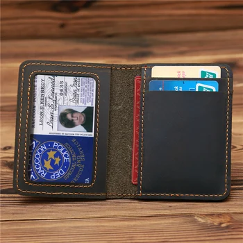 NEW Ретро луд кон кожени карти случаи мъжки притежател на кредитна карта портфейл ръчно изработени кратко ултра тънък тънък шофьори лиценз ID капак