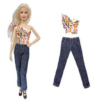 NK 1 Комплект 1/6 Princess Noble One Shoulder Autumn Top Casual Pants Fashion Daily Clothes For Barbie Doll Accessories Gift Toy