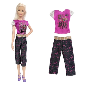 NK 1x модно облекло лилава тениска модерен деним панталони дрехи за кукла Барби аксесоари за 1/6 BJD FR SD кукла играчка