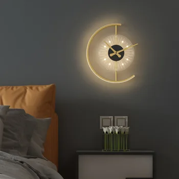 Nordic минималистичен безшумен часовник стена LED лампа хол фон стена декорация часовник Начало личност дизайнер творчество