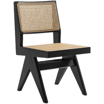Nordic ретро масивна дървесина ратан тъкани отдих стол, облегалка за дома, стол за хранене, дизайнерски стол