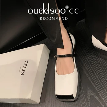 ODS марка пролет ретро кожени обувки френски дебели високи токчета малки ароматни Мери Джейн обувка с пола жени обувки Zapatos де Muje