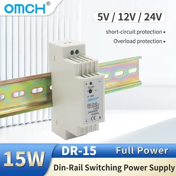 OMCH 15W DIN-Rail Switching Захранване Единичен изход 5V 12V 24V AC DC конвертор Вход за превключвател на захранването 80-240VAC CE