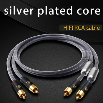 One Pair HiFi RCA аудио кабел Hi-end 6N OFC посребрен 2RCA мъжки свързващ кабел RCA мъжки към мъжки за усилвател DAC TV