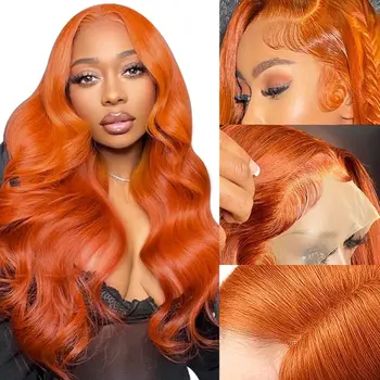 Orange Ginger 13x6 Hd дантела фронтална перука тяло вълна 13X4 дантела отпред човешка коса перука цветни прозрачни дантелени перуки за жени в продажба