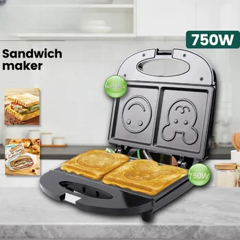 OXPHIC 750W Smlie Face Hot Sandwich Maker Машина за закуска Грил машина Тостери Вафли Мейкъри Машина за препичане