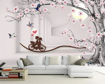papel de parede Персонализиран тапет творчески магнолия дърво 3D модерен и романтичен хол TV диван фон стена стенопис