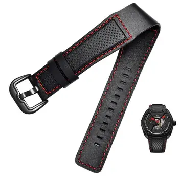 PCAVO Телешка кожена лента за часовници за Dietrich OTC-AO1 OT-3 каишка черна 24мм гривна Stomata Телешка черна ръчна