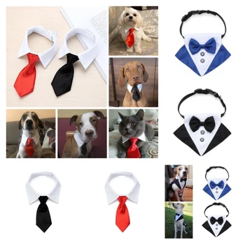 Pet Dog Cat Официална вратовръзка Tuxedo Bow Tie Black and Red Collar for Dog Cat Pet Accessories Suit for Small Medium Pets