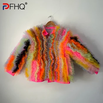 PFHQ Есен Нова мъжка ниша дизайн триизмерни цветни мрежести якета мода улично облекло деликатес творчество палто 21Z1023