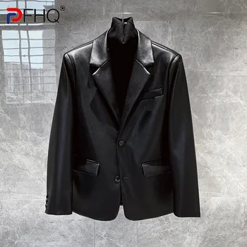 PFHQ Мъжки висококачествени тънки кожени якета Модерен бизнес красив случайни еднореден плътен цвят блейзъри 21Z2377