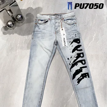 Purple Brand Jeans American High Street Blue Printed Lettered Jeans 2024 Нова модна тенденция Висококачествени дънки
