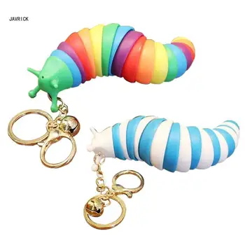 Rainbow плужек играчка ключодържател стрес облекчаване играчка за възрастни деца плужек пъзел перисталтика смешно гъсеници D0LC