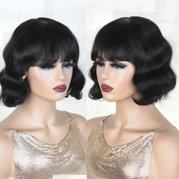 Rebecca Short Pixie Bob Cut Human Hair Wigs With Bangs Body Glueless Wig Highlight Honey Body Wave Blonde Colored Wigs For Women