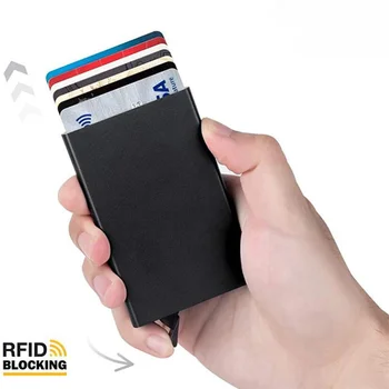 RFID четка против кражба Мъжка и дамска алуминиева сплав Антимагнитна кутия за кредитни карти Smart Minimal-thin Pop-up Metal Card Bag