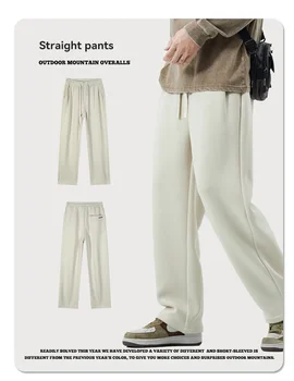 Riverstone мъжки зимен панталон ретро литературен плътен цвят хлабав висока улица sweatpants нова мода мъжка марка плюшени ежедневни панталони