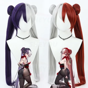 ROC Chao Ho ROC Ying Swei Long Mixed Blue Red & Gray Straight Cosplay Wig Azur Lane Heat Resistant Synthetic Hair Role Play Wigs