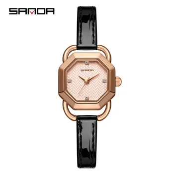 Sanda 1129 Нов дизайн елегантен осмоъгълник набиране кварц движение мода дами открит водоустойчив аналогов ръчен часовник