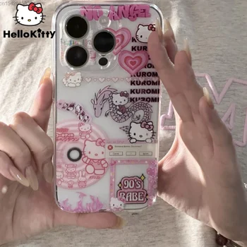 Sanrio Hello Kitty Y 2k мода корейски телефон случай IPhone 7 8 14 плюс 13 12 мини капак 11 Xs Promax прозрачен естетичен калъф