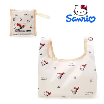 Sanrio Hello Kitty Сгъваема еко пазарска чанта Голяма пазарска чанта Сладка карикатура печат Дамски чанти за многократна употреба чанта за съхранение Чанти за купувачи