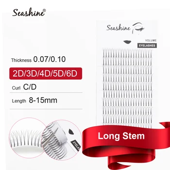 Seashine удължаване на миглите 1 тава дълго стъбло 2D-7D 0.07 0.1mm дебелина 8-15mm висококачествени предварително направени вентилатори руски обем мигли фенове
