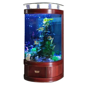 Semicircle риба резервоар етаж хол китайски светлина луксозен дом малък и среден екологичен аквариум
