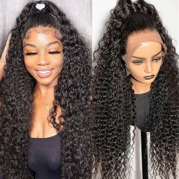 Soft 26Inch Long Natural Black Kinky Curly Glueless 180% Density Deep Lace Front Wig For Women Babyhair Preplucked Daily Cosplay