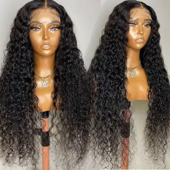 Soft PrePlucked Glueless Natural Black 26inch Long 180% Density Kinky Curly Lace Front Wigs For Women Babyhair Daily