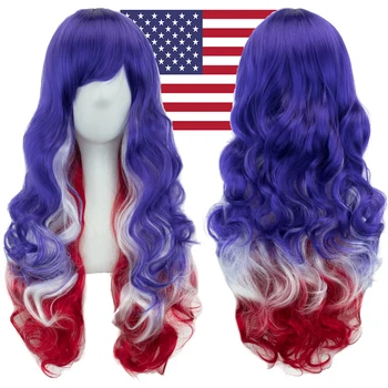 Soowee US Flag Blue White Red Design Hair Cosplay перуки с бретон Хелоуин костюм перука