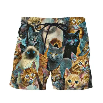 SOSHIRL Kawaii котки печат шорти сладък без козина котка / жаба улично облекло ластик шнур фитнес шорти Homme мъжко облекло