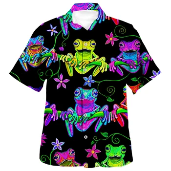 Summer Men's Vocation Lapel Camisa 3d Print Rainbow Frog Breathable Hawaiian Shirts Fashion Men Women Beach Short Sleeve Blouse