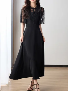 Summer дантела пачуърк черни дълги рокли за жени парти секси елегантен vestidos para mujer случайни aline роба femmes