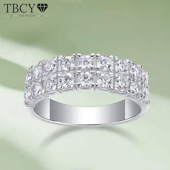TBCYD 2.5/3mm D цвят VVS1 Moissanite пръстени за жени S925 сребърен двуредов диамант сватбена лента половин вечност пръст пръстени GRA