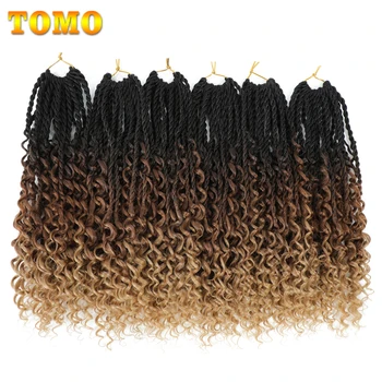 TOMO Boho богиня сенегалски обрат плетене на една кука плитки коса 14Inch къдрава вълнообразна синтетична предварително примка плетене коса разширения за жени