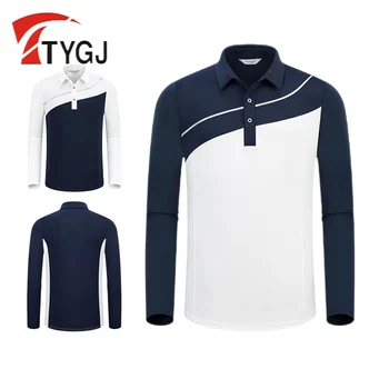 TTYGJ Мъжка слънцезащитна голф риза Мъжка голф тениска с дълъг ръкав Бързо суха класическа върховете дишаща еластична спортно облекло Anti-UV