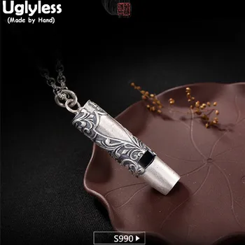 Uglyless Real 999 Фин сребро реколта ръчно изработени свирка висулки без вериги мъже гравирам тотем модели бижута духане Bijoux